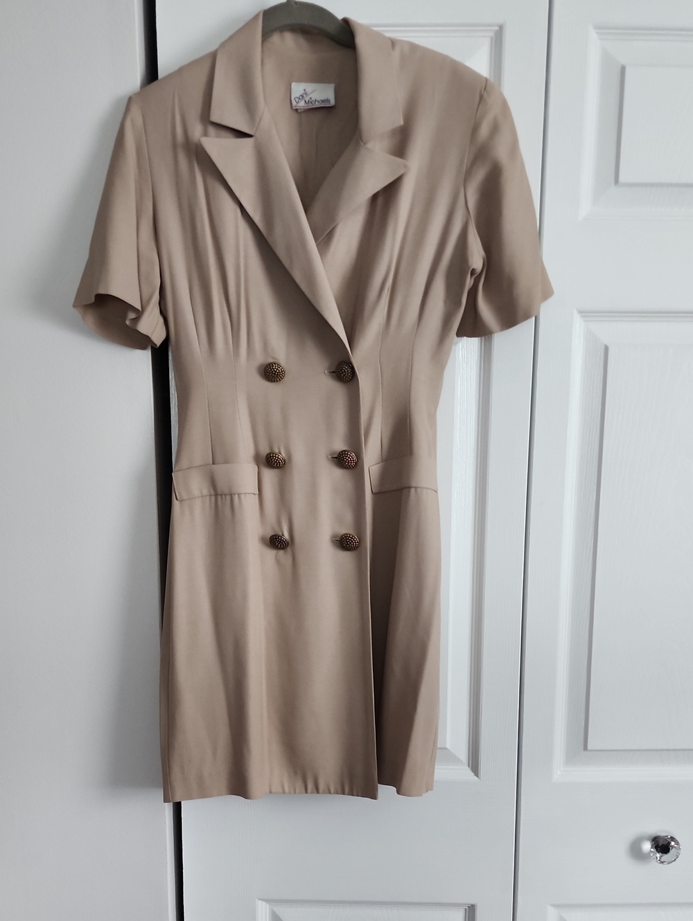 Michaels Taupe Double-Breasted Short Sleeve Mini Dress